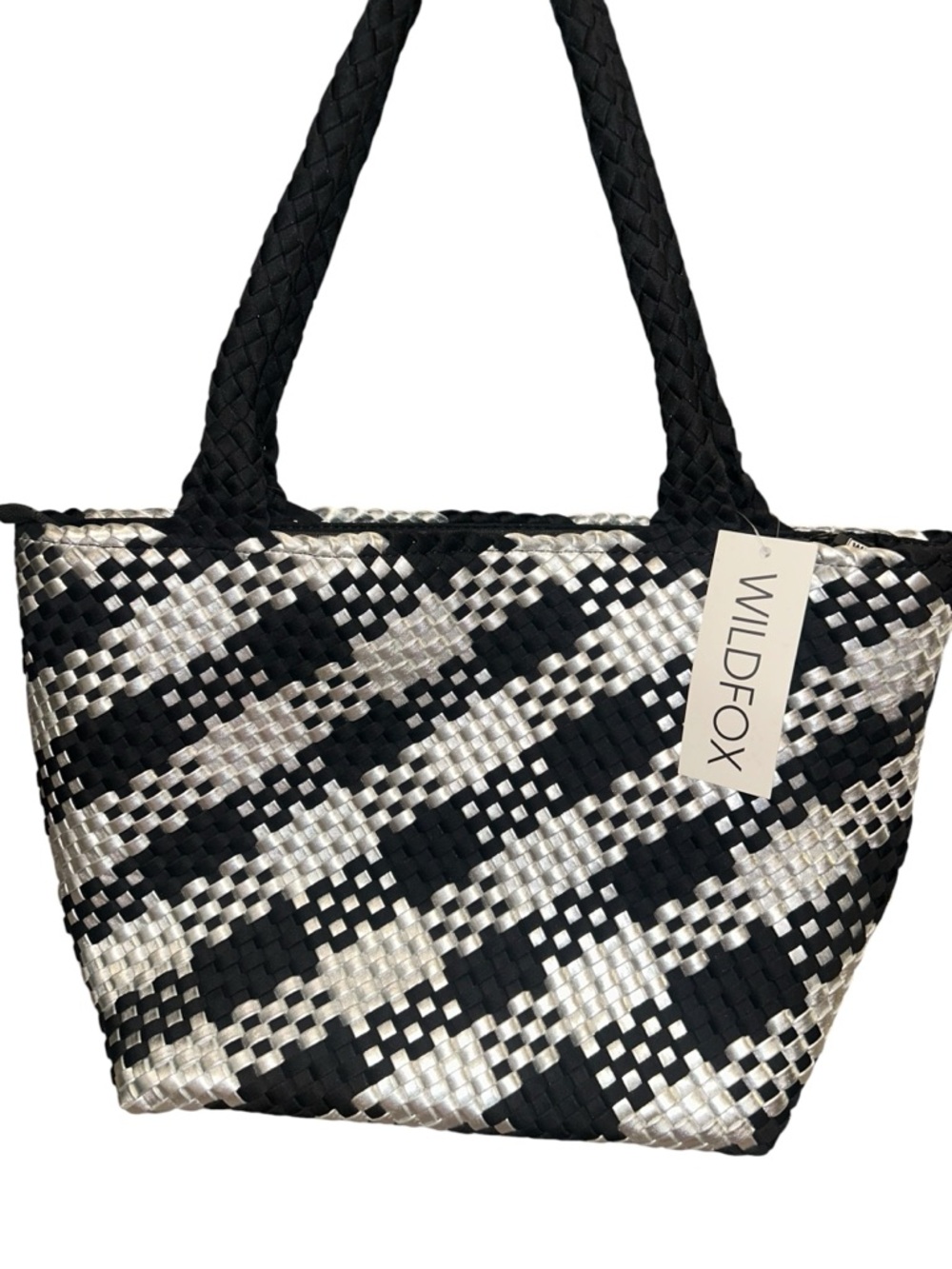 Wildfox Black & Silver Checkered Woven Tote